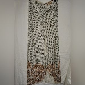 FREE PEOPLE Maxi Wrap Skirt Women Size Medium Ivory Brown Black Pattern Raw Edge